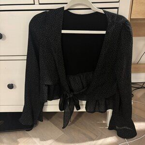 Women's Black and White Polka Dot Tie Front Blouse